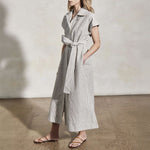 MONDO CORSINI Lucy Linen Weave Shirt Dress with Wide Lapel in Moss/White