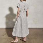 MONDO CORSINI Lucy Linen Weave Shirt Dress with Wide Lapel in Moss/White