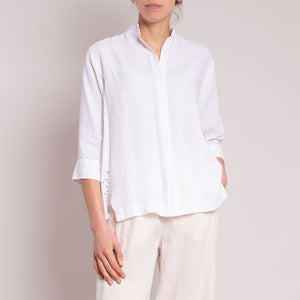 Embroidered Linen Shirt in White