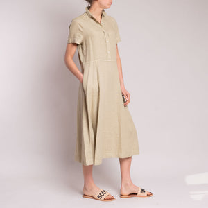 Garment Dyed Linen Midi Dress in Khaki