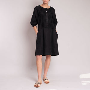 Embroidered Polo Flared Dress in Black