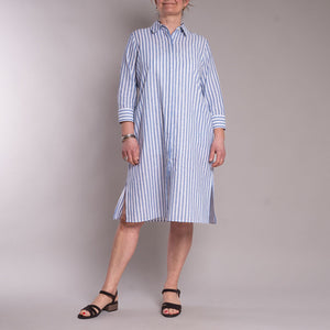 Congo Striped Shirt Dress in White & Blue