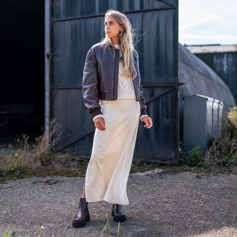 WEEKEND MAX MARA Aia Fluid Satin Skirt in Ecru