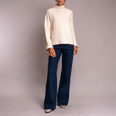 JUMPER 1234 Aran Rib Turtle Neck Jumper in Jasmine