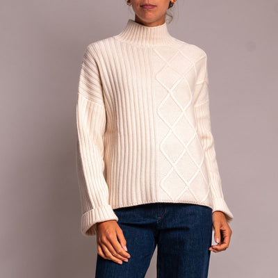 JUMPER 1234 Aran Rib Turtle Neck Jumper in Jasmine
