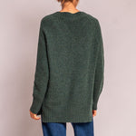 CASH CA Long V Neck Chunky Knit in Dark Green
