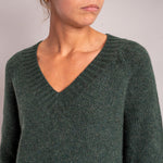 CASH CA Long V Neck Chunky Knit in Dark Green
