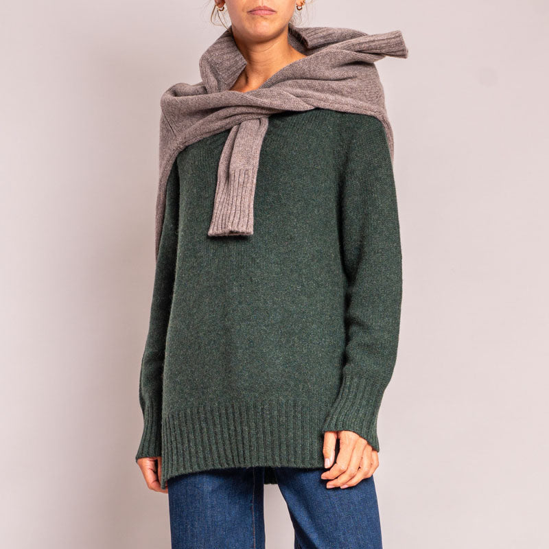 CASH CA Long V Neck Chunky Knit in Dark Green