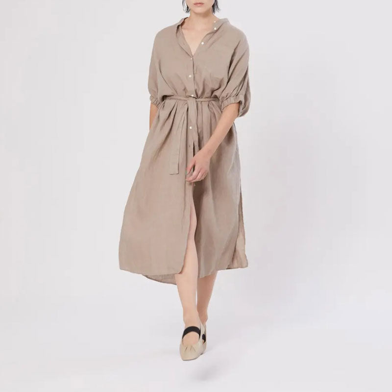 SoSUE Cowboy Button Linen Dress in Mud