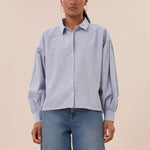 BY-BAR Sarah Short Pin Stripe Blouse in Indi Grey