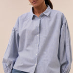 BY-BAR Sarah Short Pin Stripe Blouse in Indi Grey