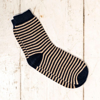 JUMPER 1234 Stripe Socks in Navy/ Light Brown