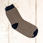JUMPER 1234 Stripe Socks in Navy/ Light Brown