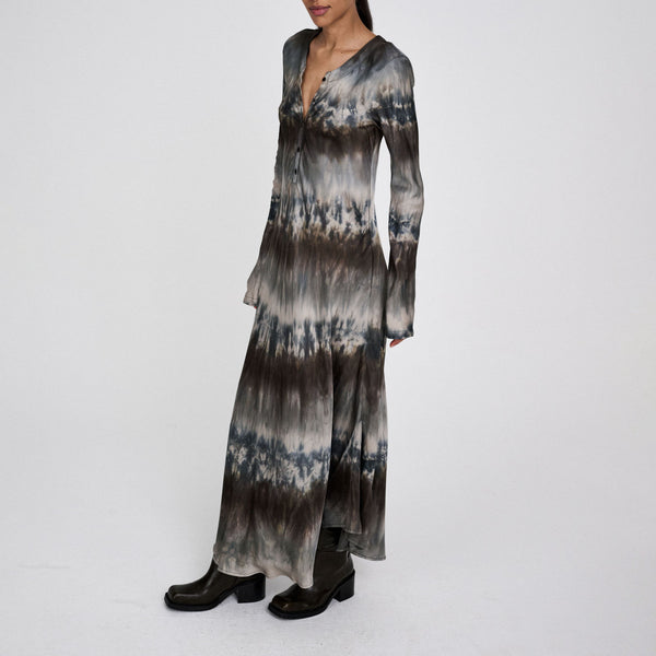 RABENS SALONER Arizona Long Sleeve Bias Dress in Cement Combo