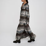RABENS SALONER Arizona Long Sleeve Bias Dress in Cement Combo