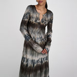 RABENS SALONER Arizona Long Sleeve Bias Dress in Cement Combo