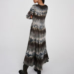 RABENS SALONER Arizona Long Sleeve Bias Dress in Cement Combo