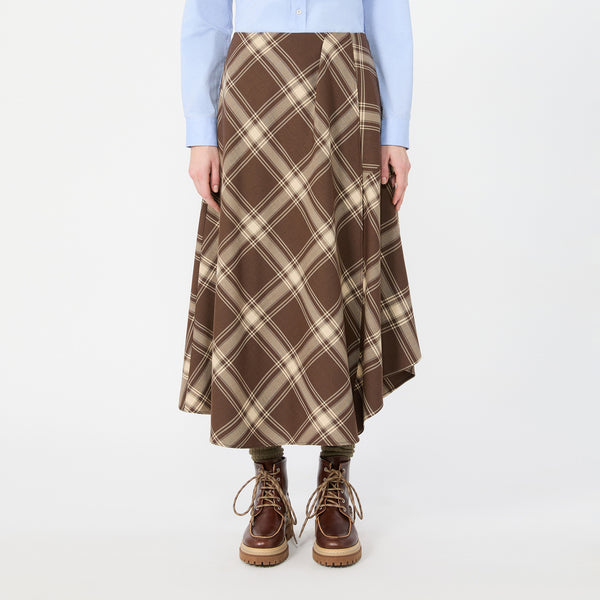 WEEKEND MAX MARA WKDLanoso Wool Twill Skirt  in Brown Tartan