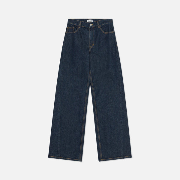 BAUM UND PFERDGARTEN NO 03 High Waisted Wide Leg Jeans in Dark Blue Rinse