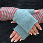 QUINTON & CHADWICK Angora Fingerless Mittens in Mint/Rust