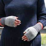 QUINTON & CHADWICK Angora Fingerless Mittens in Grey/Red