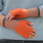 QUINTON & CHADWICK Angora Fingerless Mittens in Jaffa/Teal