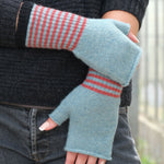 QUINTON & CHADWICK Angora Fingerless Mittens in Mint/Rust
