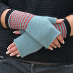 QUINTON & CHADWICK Angora Fingerless Mittens in Mint/Rust