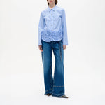 BAUM UND PFERDGARTEN Mariel Stripe Rosette Shirt in Light Blue Stripe