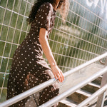 BAUM UND PFERDGARTEN Alara Fitted Maxi Dress in Coffee Bean Dots