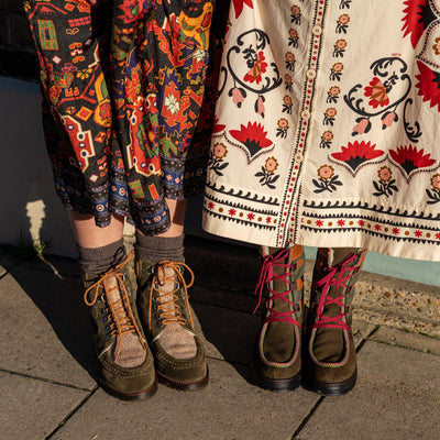PENELOPE CHILVERS Pioneer Suede Boots in Khaki/Gold