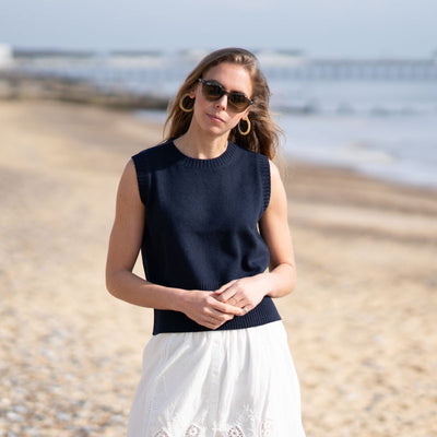 COLLEN & CLARE Smoke Merino Cashmere Mix Simple Tank in Navy Marl