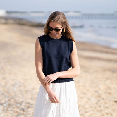 COLLEN & CLARE Smoke Merino Cashmere Mix Simple Tank in Navy Marl