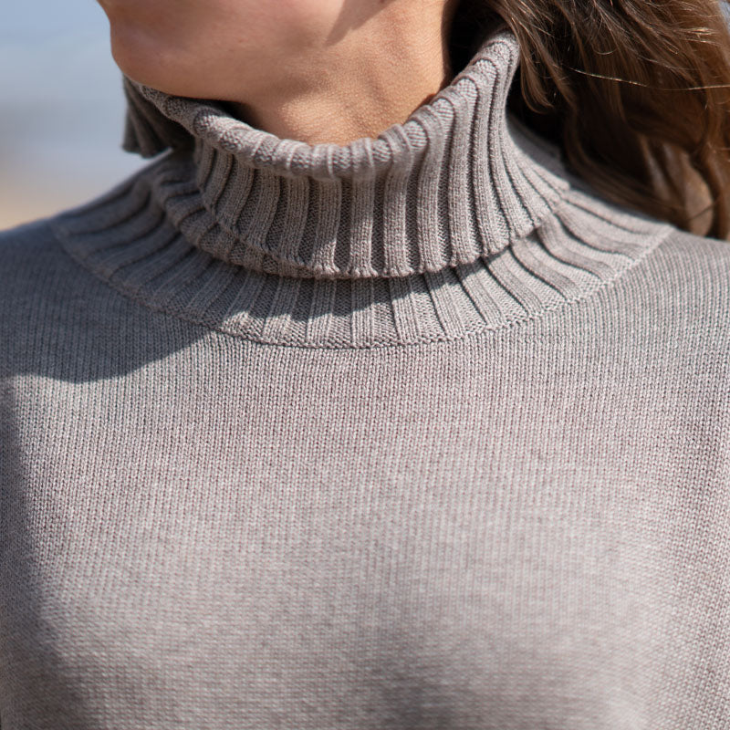 COLLEN & CLARE Zuri Cotton Roll Neck in Cappucino Marl