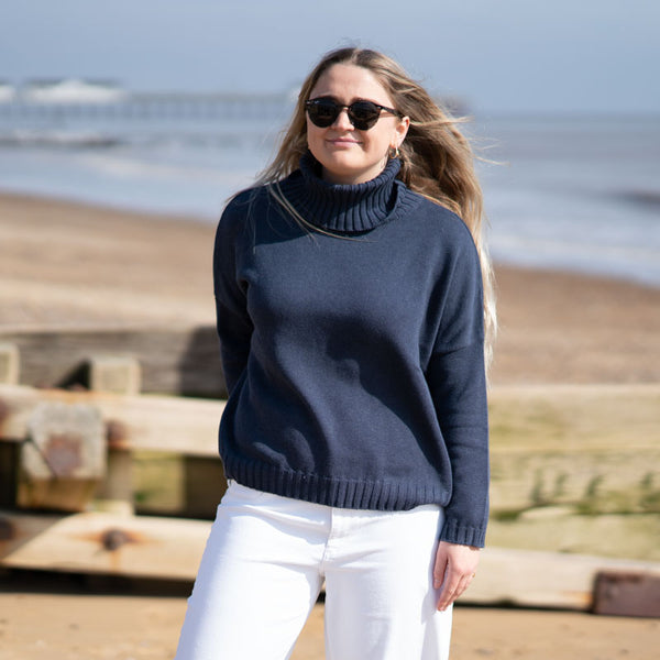 COLLEN & CLARE Zuri Cotton Roll Neck in Navy Marl