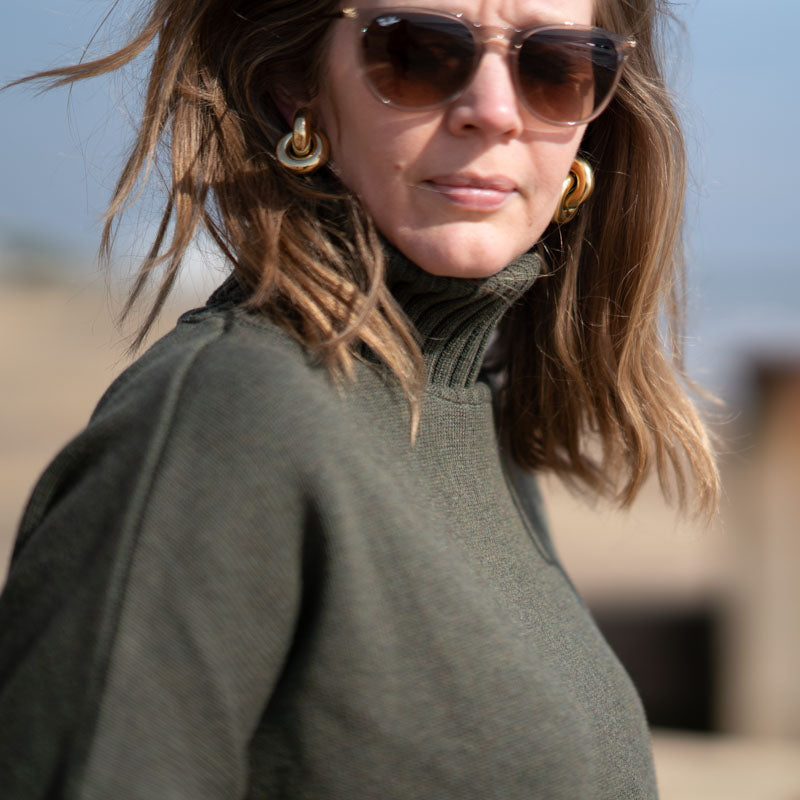 COLLEN & CLARE Zuri Cotton Roll Neck in Dark Olive