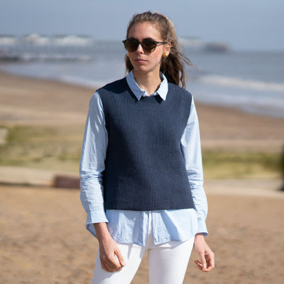 COLLEN & CLARE Simba Cotton Rib Knit Tank in Navy Marl