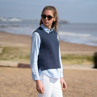 COLLEN & CLARE Simba Cotton Rib Knit Tank in Navy Marl