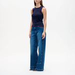 BAUM UND PFERDGARTEN Jorin Fitted Sleeveless Tank with Contrast Trim in Eclipse Blue