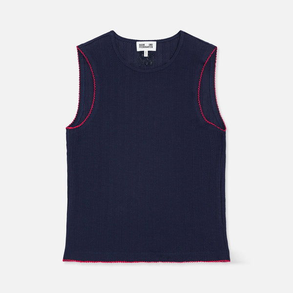 BAUM UND PFERDGARTEN Jorin Fitted Sleeveless Tank with Contrast Trim in Eclipse Blue