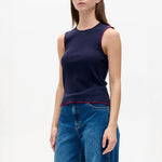 BAUM UND PFERDGARTEN Jorin Fitted Sleeveless Tank with Contrast Trim in Eclipse Blue