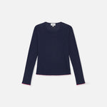 BAUM UND PFERDGARTEN Joye Fitted Long Sleeve Top with Contrast Trim in Eclipse Blue