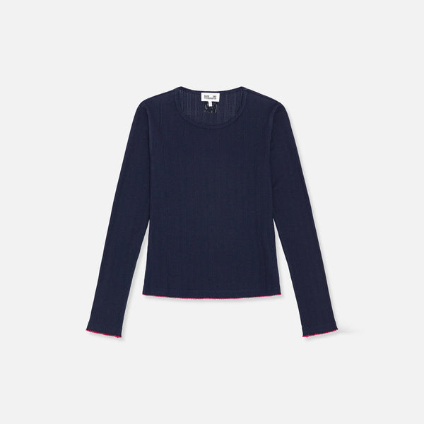 BAUM UND PFERDGARTEN Joye Fitted Long Sleeve Top with Contrast Trim in Eclipse Blue