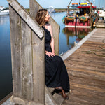 MONDO CORSINI Mariam Linen Dress with Asymmetric Neckline in Caviar