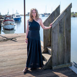MONDO CORSINI Mariam Linen Dress with Asymmetric Neckline in Caviar