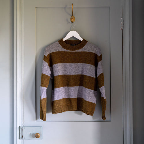 CASH CA Wide Stripe Felted Crew Neck in Olive