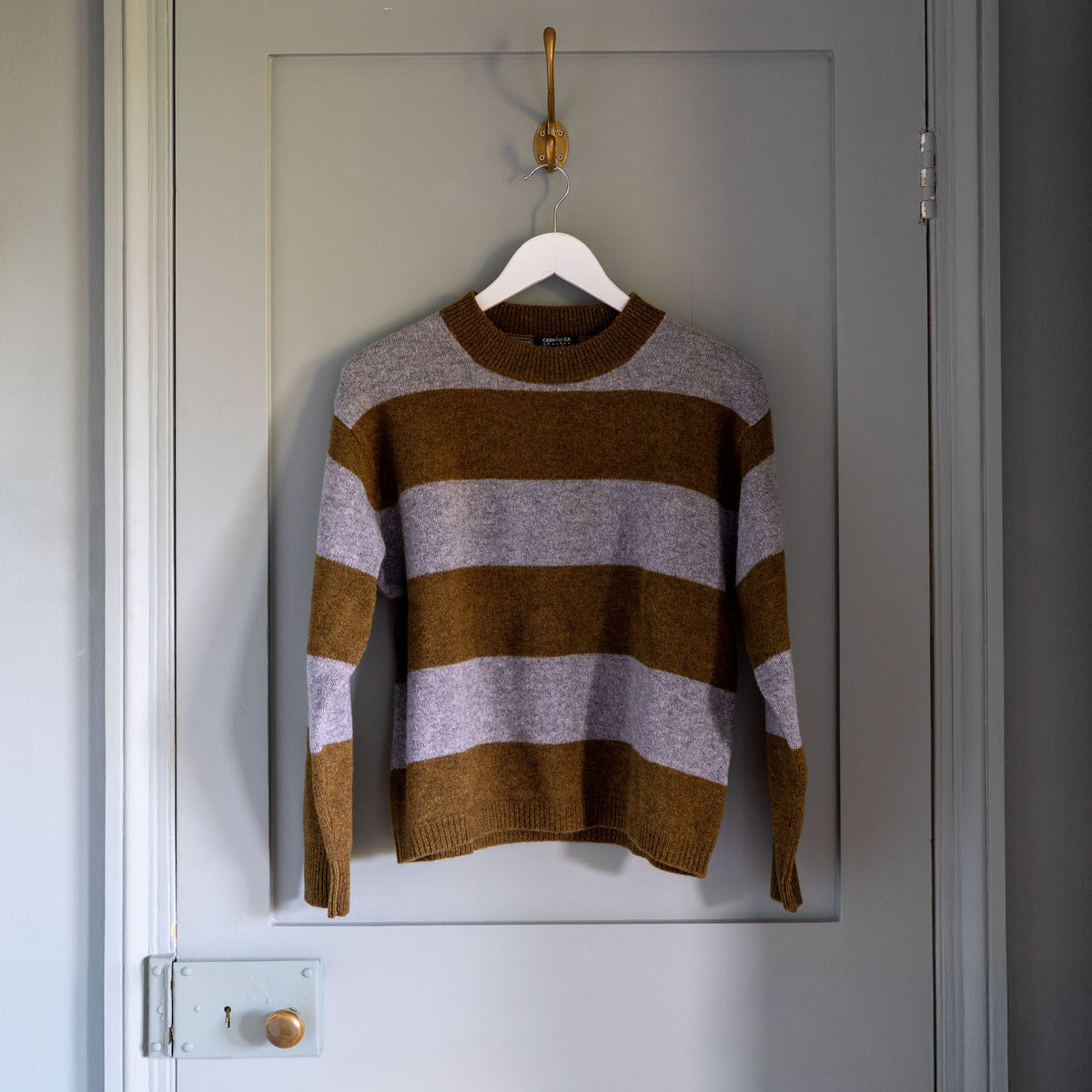 CASH CA Wide Stripe Felted Crew Neck in Olive