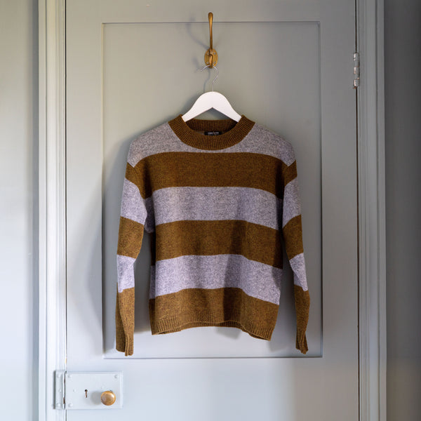 CASH CA Wide Stripe Felted Crew Neck in Olive