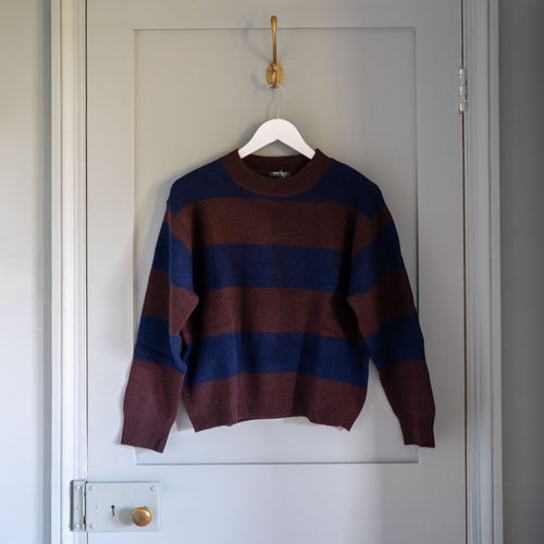CASH CA Wide Stripe Felted Crew Neck in Aubergine