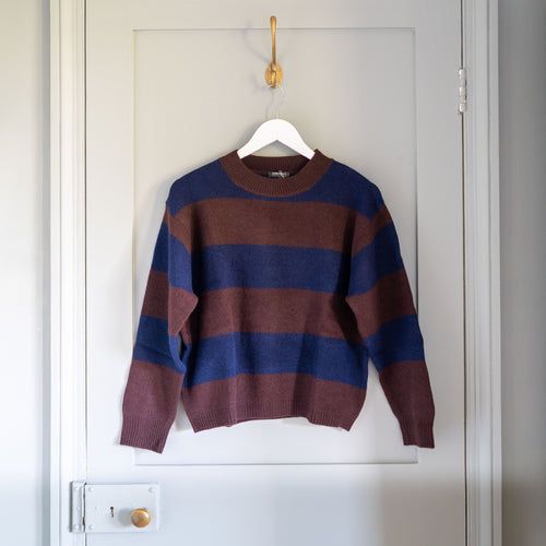CASH CA Wide Stripe Felted Crew Neck in Aubergine